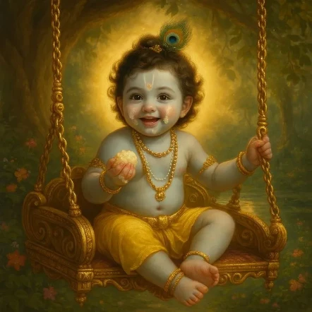 Wallpaper Image for 'बाल मुकुन्दाष्टकम स्तोत्र (करारविन्देन पदारविन्दं मुखारविन्दे विनिवेशयन्तम) - Bala Mukundashtakam Stotram Sanskrit Lyrics Praising Baby Krishna, Written by Sage Markandeya'